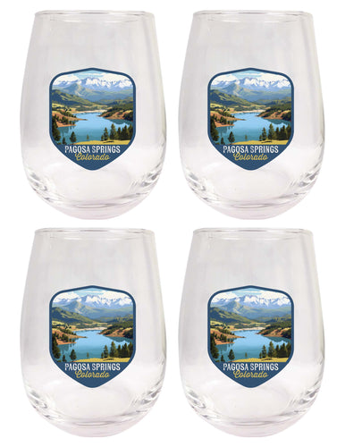 Pagosa Springs Colorado Design B Souvenir 15 oz Stemless Wine Glass 4-Pack 