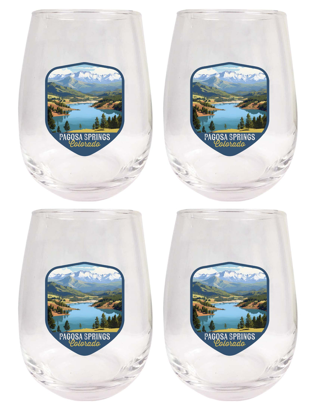 Pagosa Springs Colorado Design B Souvenir 15 oz Stemless Wine Glass 4-Pack 