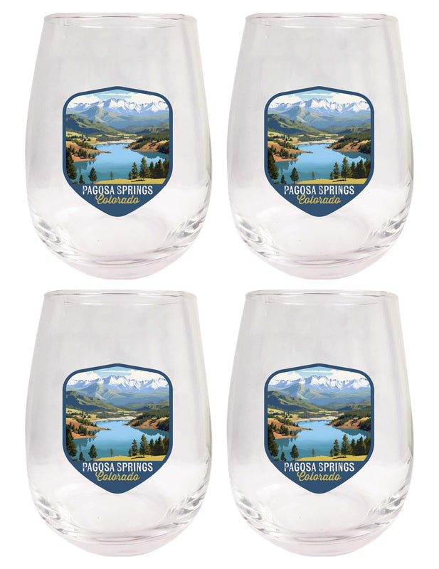 Pagosa Springs Colorado Design B Souvenir 15 oz Stemless Wine Glass 4-Pack 