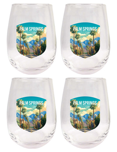 Palm Springs California Design A Souvenir 15 oz Stemless Wine Glass 4-Pack 