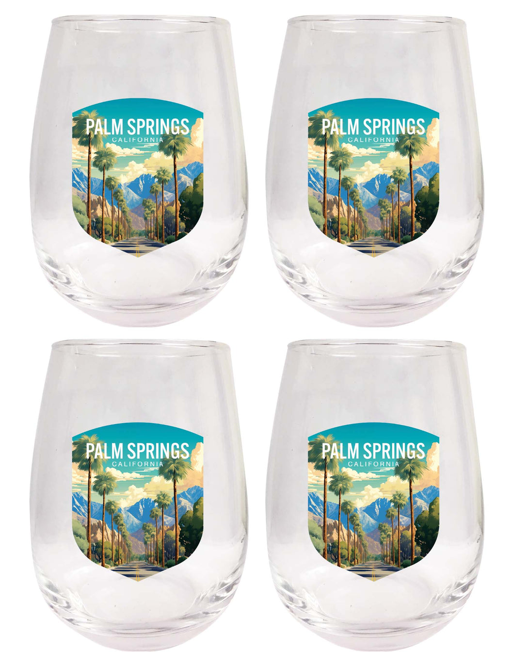 Palm Springs California Design A Souvenir 15 oz Stemless Wine Glass 4-Pack 