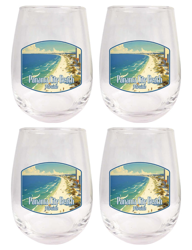 Panama City Beach Florida Design A Souvenir 15 oz Stemless Wine Glass 4-Pack 