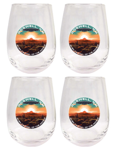 Roswell New Mexico Design A Souvenir 15 oz Stemless Wine Glass 4-Pack 