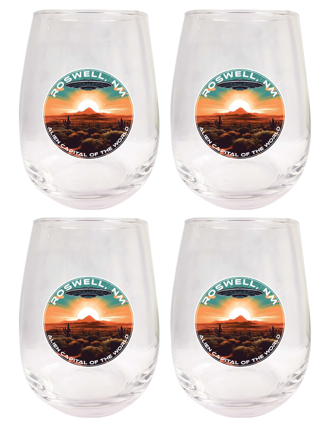 Roswell New Mexico Design A Souvenir 15 oz Stemless Wine Glass 4-Pack 