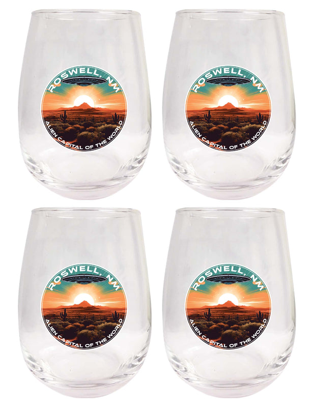 Roswell New Mexico Design A Souvenir 15 oz Stemless Wine Glass 4-Pack 
