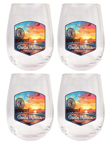 Santa Monica California Design A Souvenir 15 oz Stemless Wine Glass 4-Pack 