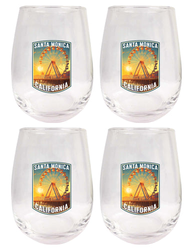 Santa Monica California Design C Souvenir 15 oz Stemless Wine Glass 4-Pack 
