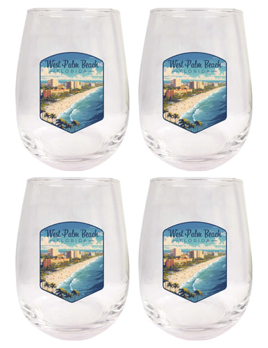West Palm Beach Florida Design A Souvenir 15 oz Stemless Wine Glass 4-Pack 