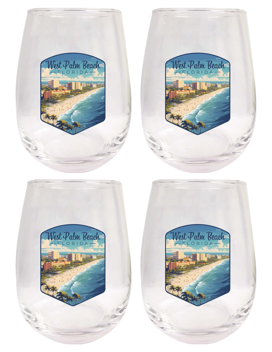 West Palm Beach Florida Design A Souvenir 15 oz Stemless Wine Glass 4-Pack 