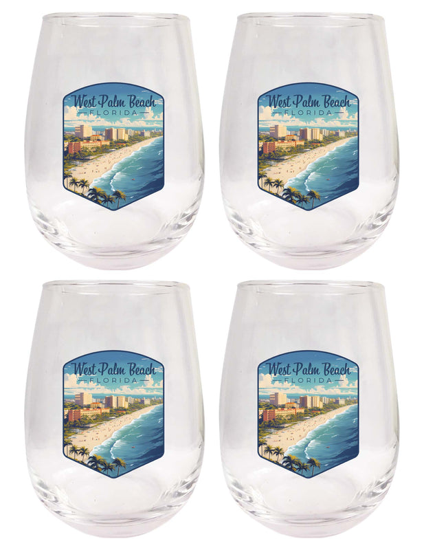 West Palm Beach Florida Design A Souvenir 15 oz Stemless Wine Glass 4-Pack 