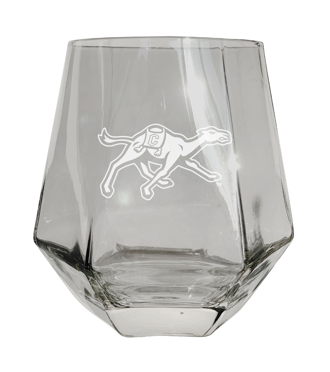 Campbell University Fighting Camels Tigers Etched Diamond Cut 10 oz Stemless Wine Glass - NCAA Licensed