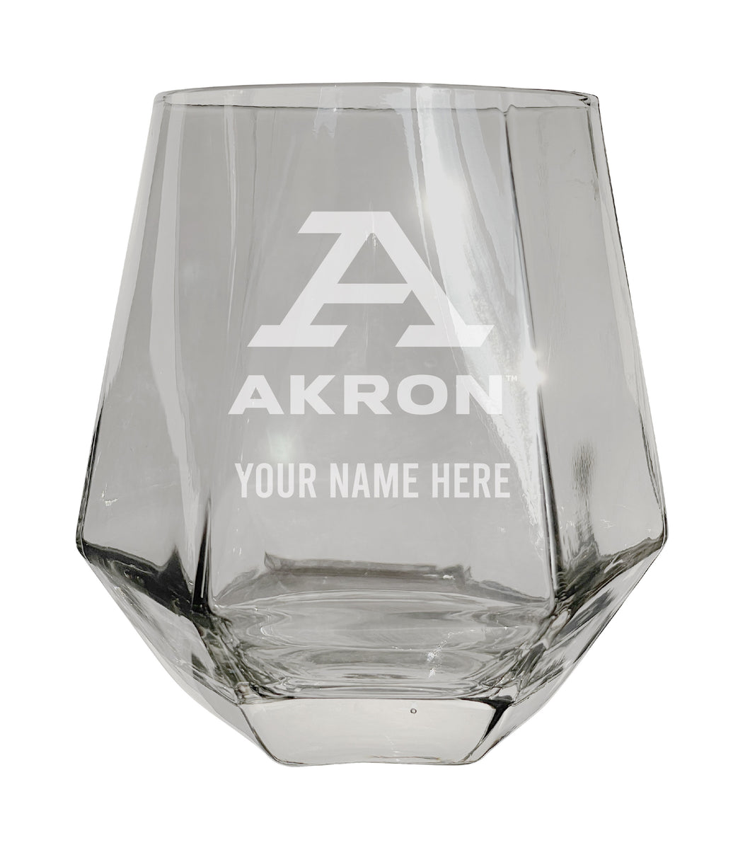 Akron Zips Customizable Stemless Diamond Wine Glass Engraved 10 oz Officially Licensed Collegiate Product 2-Pack