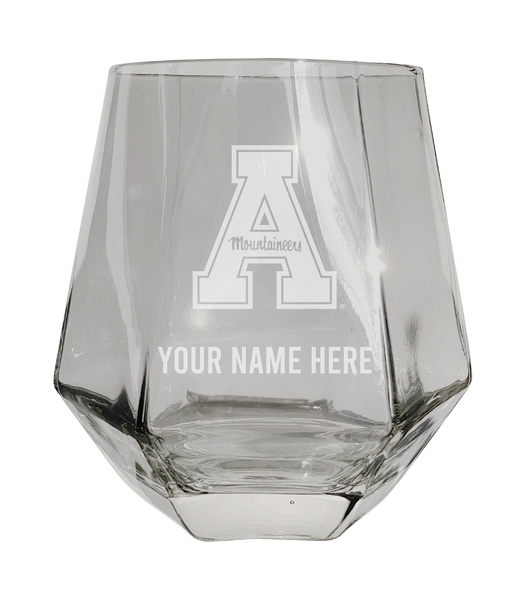 Appalachian State Customizable Stemless Diamond Wine Glass Engraved 10 oz Officially Licensed Collegiate Product 2-Pack