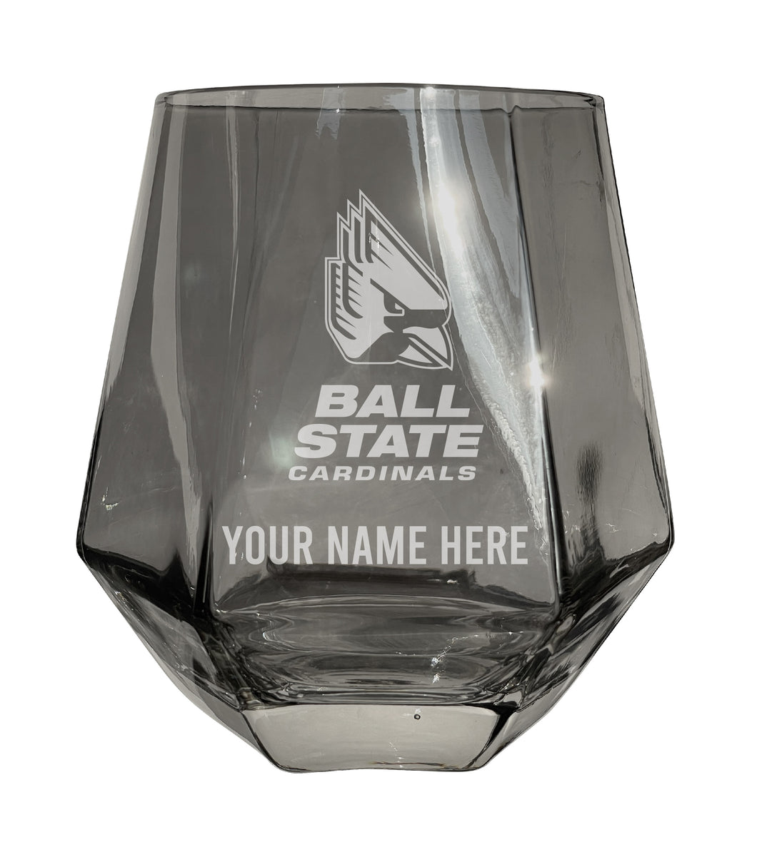 Ball State University Customizable Stemless Diamond Wine Glass Engraved 10 oz Officially Licensed Collegiate Product 2-Pack