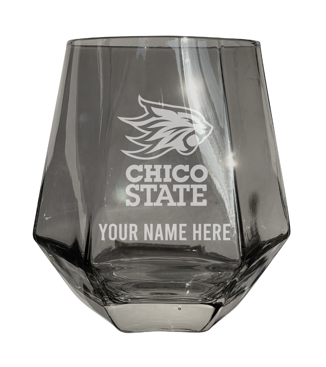 California State University, Chico Customizable Stemless Diamond Wine Glass Engraved 10 oz Officially Licensed Collegiate Product Single Unit