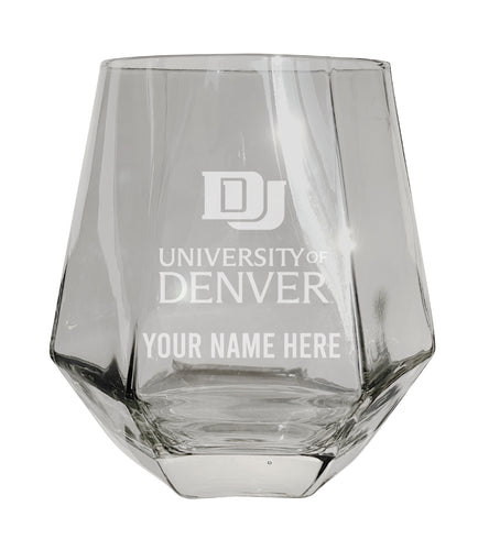 University of Denver Pioneers Customizable Stemless Diamond Wine Glass Engraved 10 oz Officially Licensed Collegiate Product 2-Pack