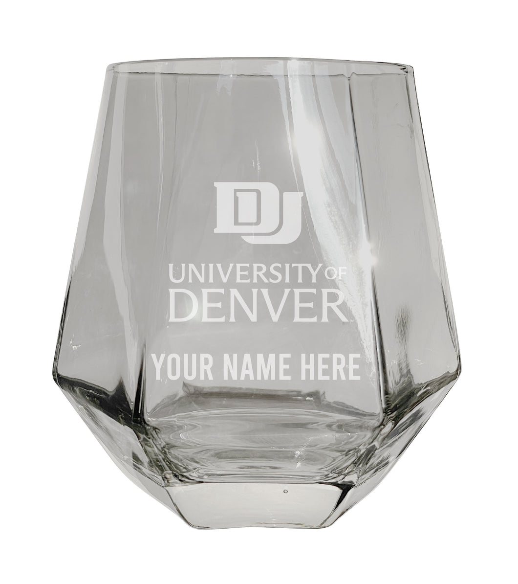 University of Denver Pioneers Customizable Stemless Diamond Wine Glass Engraved 10 oz Officially Licensed Collegiate Product 2-Pack