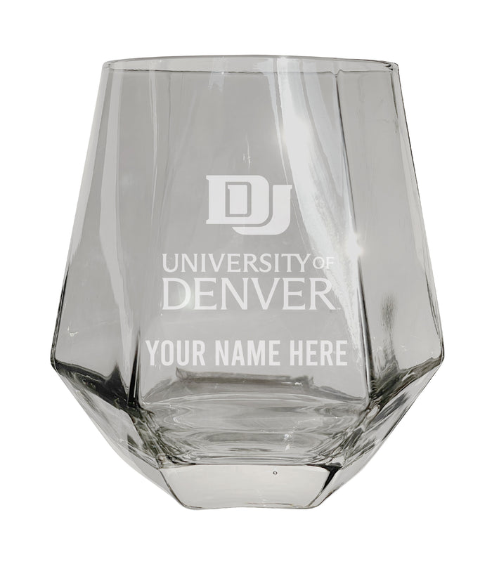 University of Denver Pioneers Customizable Stemless Diamond Wine Glass Engraved 10 oz Officially Licensed Collegiate Product 2-Pack