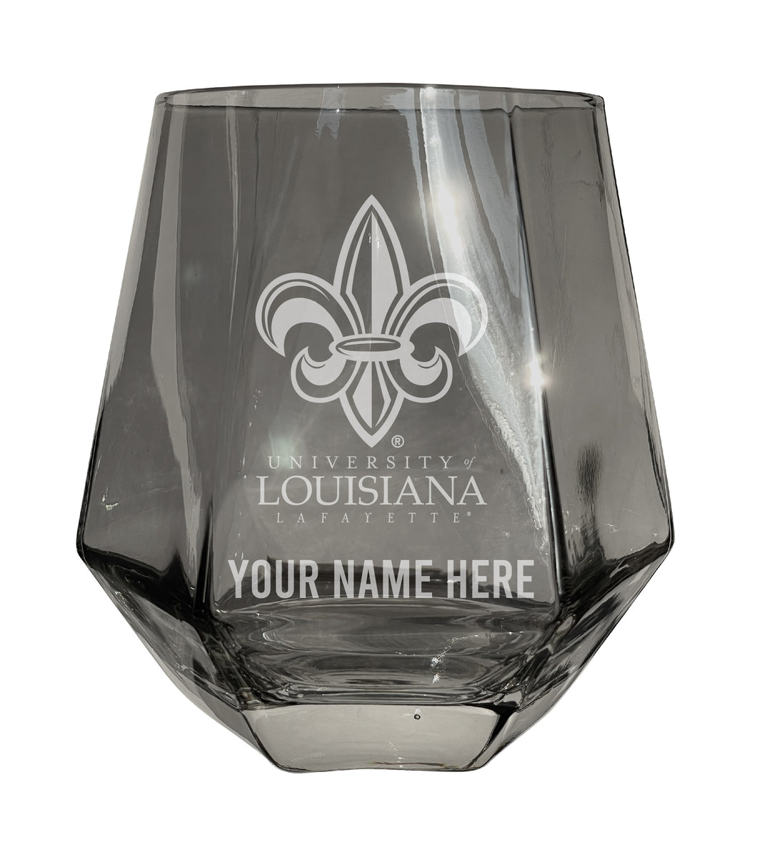 Louisiana at Lafayette Customizable Stemless Diamond Wine Glass Engraved 10 oz Officially Licensed Collegiate Product Single Unit