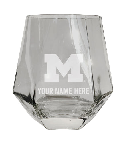 Michigan Wolverines Customizable Stemless Diamond Wine Glass Engraved 10 oz Officially Licensed Collegiate Product Single Unit