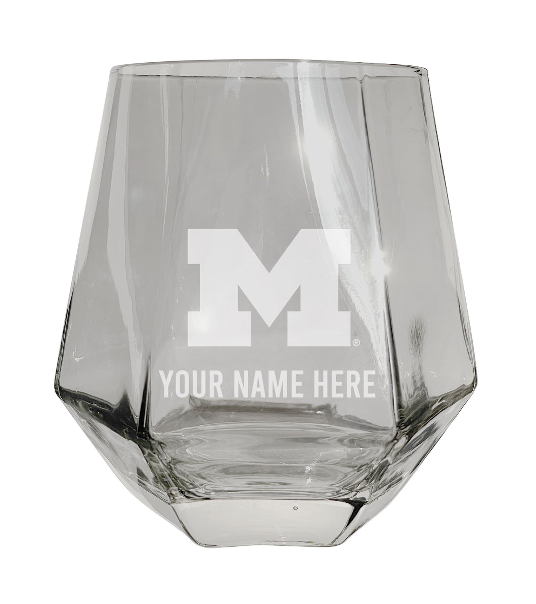 Michigan Wolverines Customizable Stemless Diamond Wine Glass Engraved 10 oz Officially Licensed Collegiate Product Single Unit