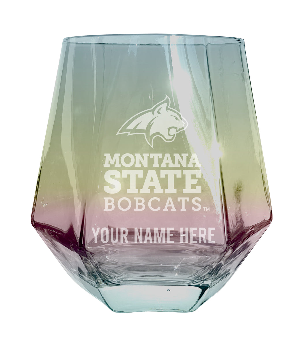 Montana State Bobcats Customizable Stemless Diamond Wine Glass Engraved 10 oz Officially Licensed Collegiate Product 2-Pack