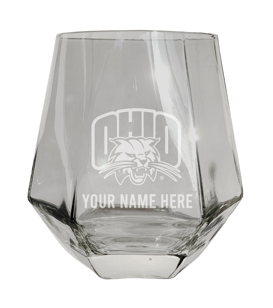Ohio University Customizable Stemless Diamond Wine Glass Engraved 10 oz Officially Licensed Collegiate Product Single Unit