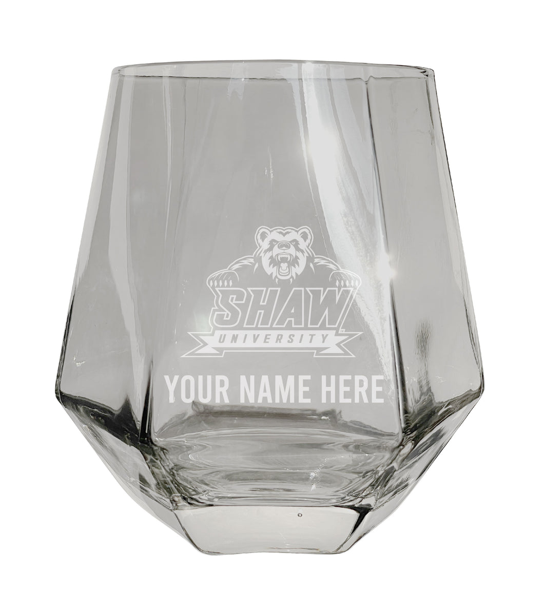 Shaw University Bears Customizable Stemless Diamond Wine Glass Engraved 10 oz Officially Licensed Collegiate Product Single Unit