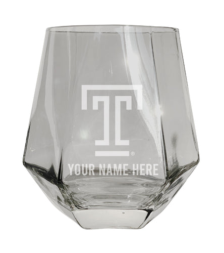 Temple University Customizable Stemless Diamond Wine Glass Engraved 10 oz Officially Licensed Collegiate Product Single Unit