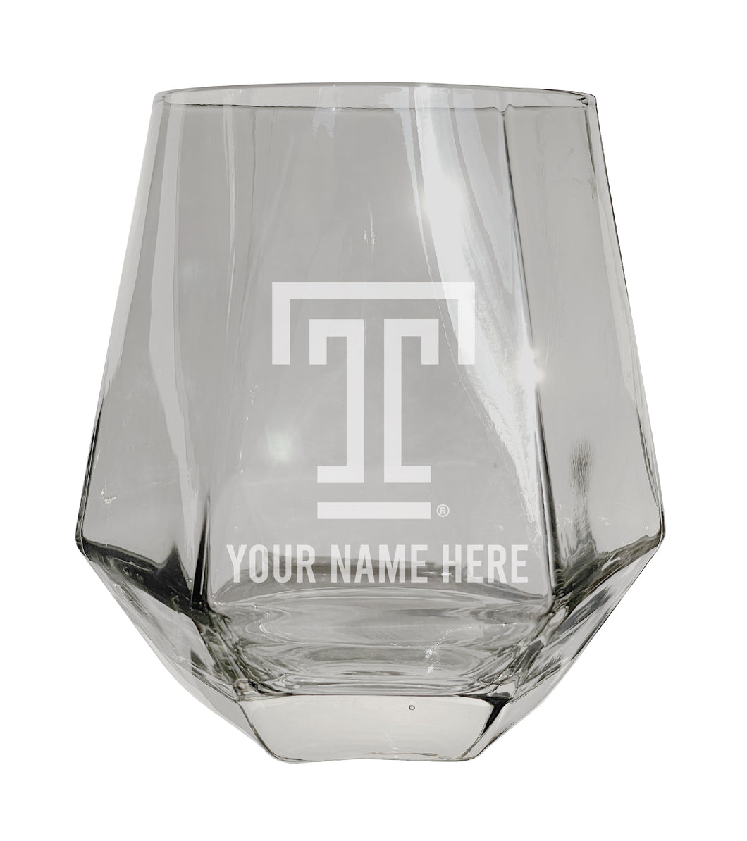 Temple University Customizable Stemless Diamond Wine Glass Engraved 10 oz Officially Licensed Collegiate Product Single Unit