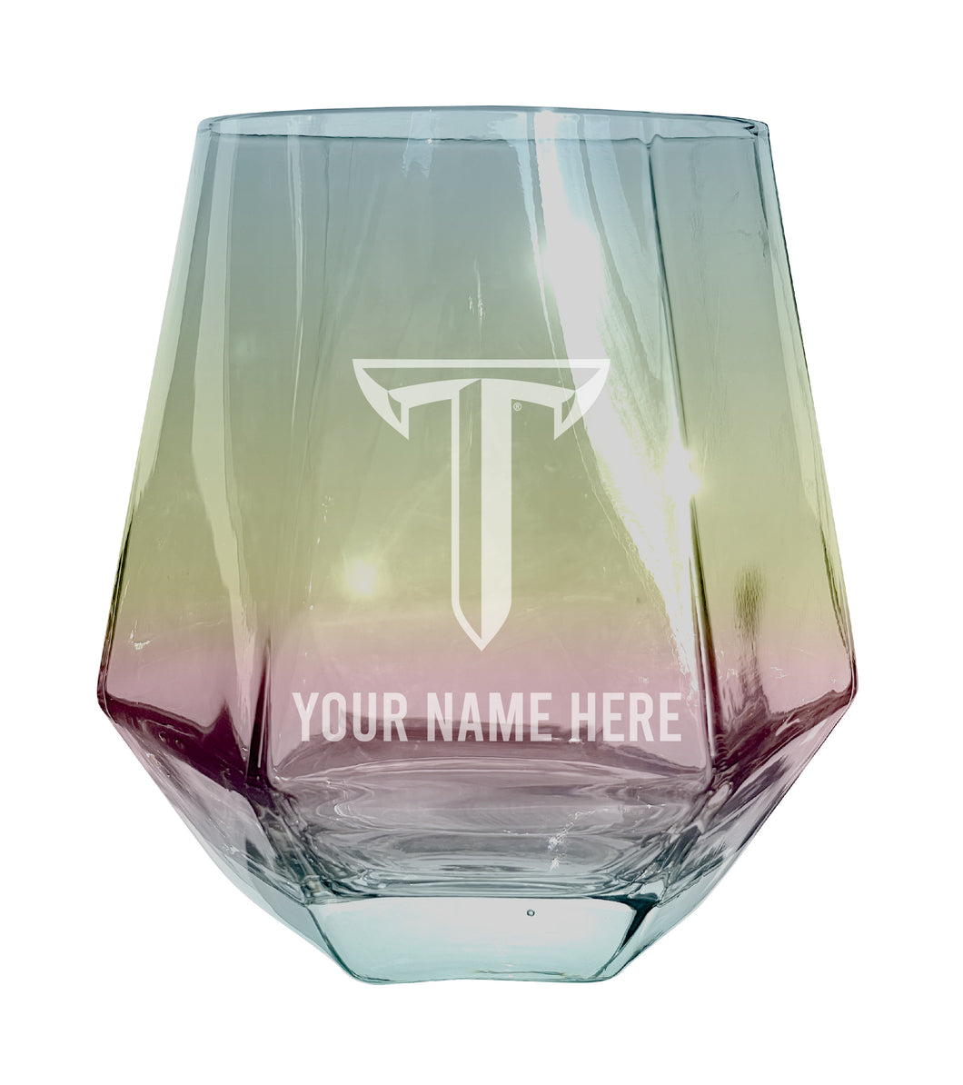Troy University Customizable Stemless Diamond Wine Glass Engraved 10 oz Officially Licensed Collegiate Product Single Unit