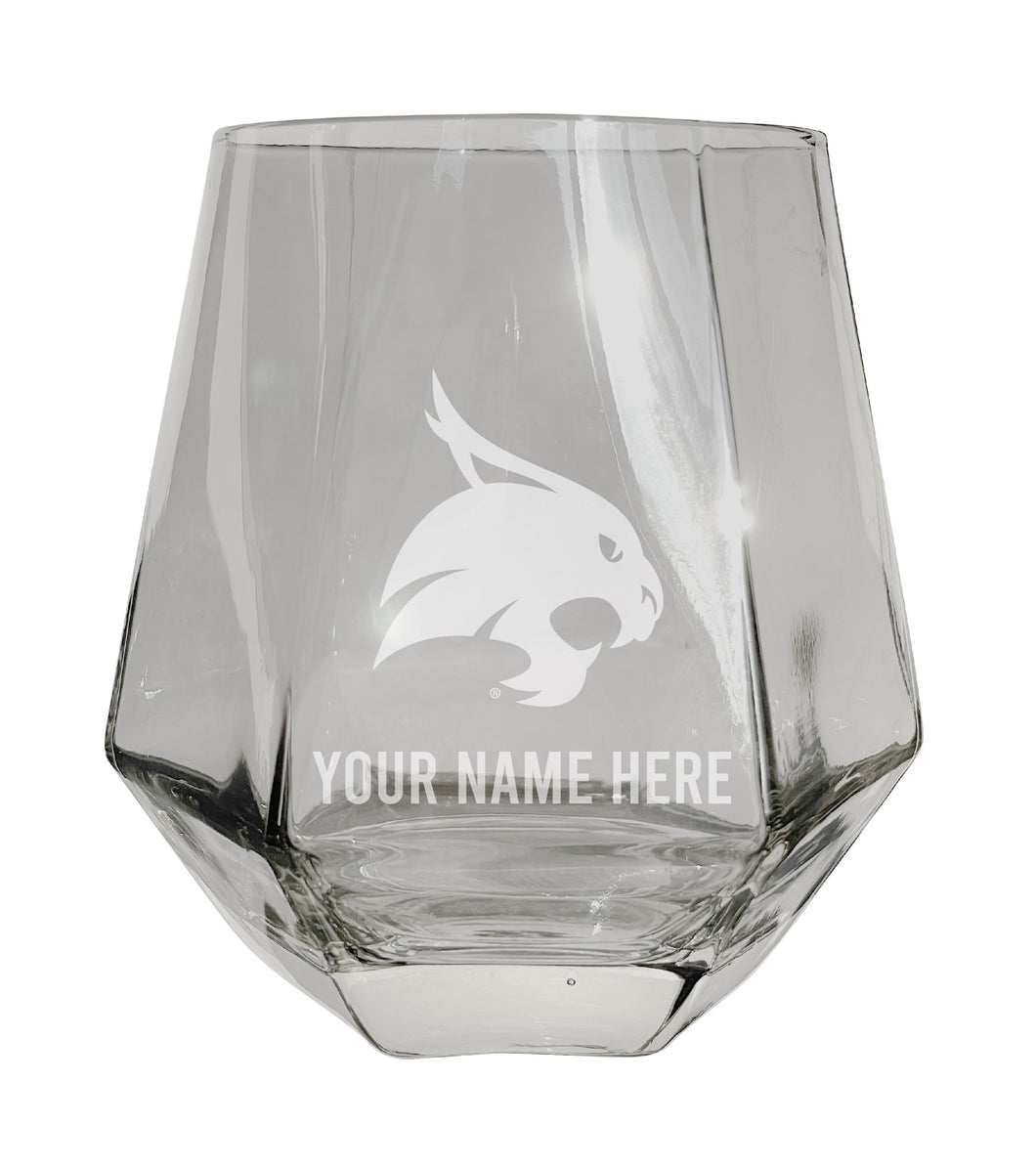 Texas State Bobcats Customizable Stemless Diamond Wine Glass Engraved 10 oz Officially Licensed Collegiate Product Single Unit