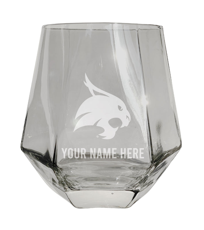 Texas State Bobcats Customizable Stemless Diamond Wine Glass Engraved 10 oz Officially Licensed Collegiate Product Single Unit