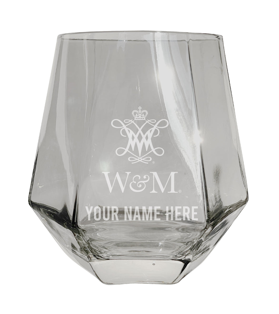 William and Mary Customizable Stemless Diamond Wine Glass Engraved 10 oz Officially Licensed Collegiate Product Single Unit