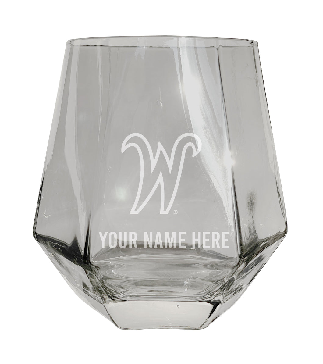 Wichita State Shockers Customizable Stemless Diamond Wine Glass Engraved 10 oz Officially Licensed Collegiate Product Single Unit