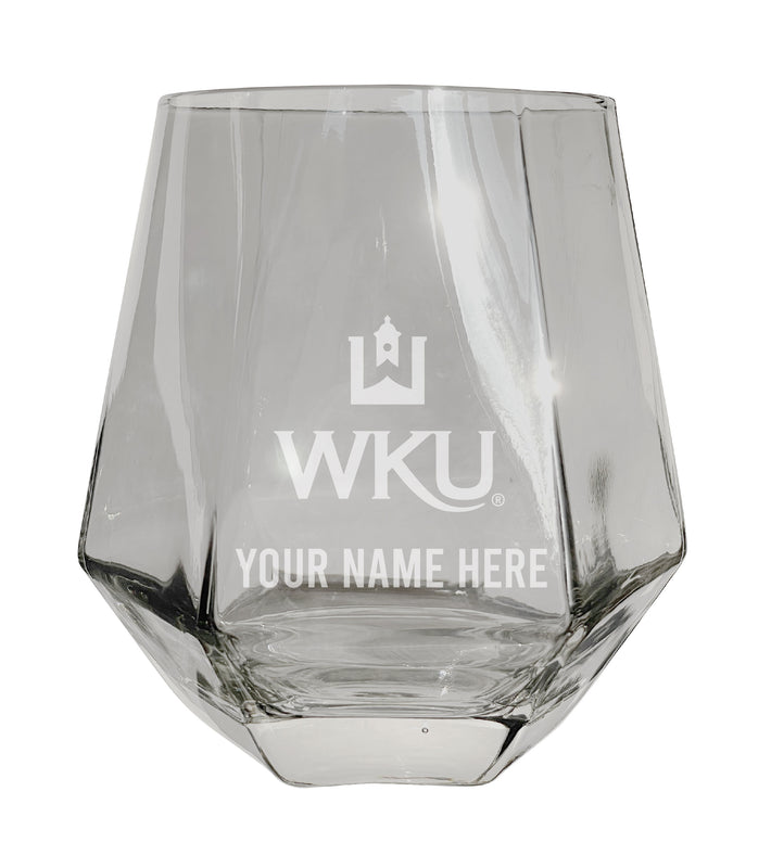 Western Kentucky Hilltoppers Customizable Stemless Diamond Wine Glass Engraved 10 oz Officially Licensed Collegiate Product Single Unit