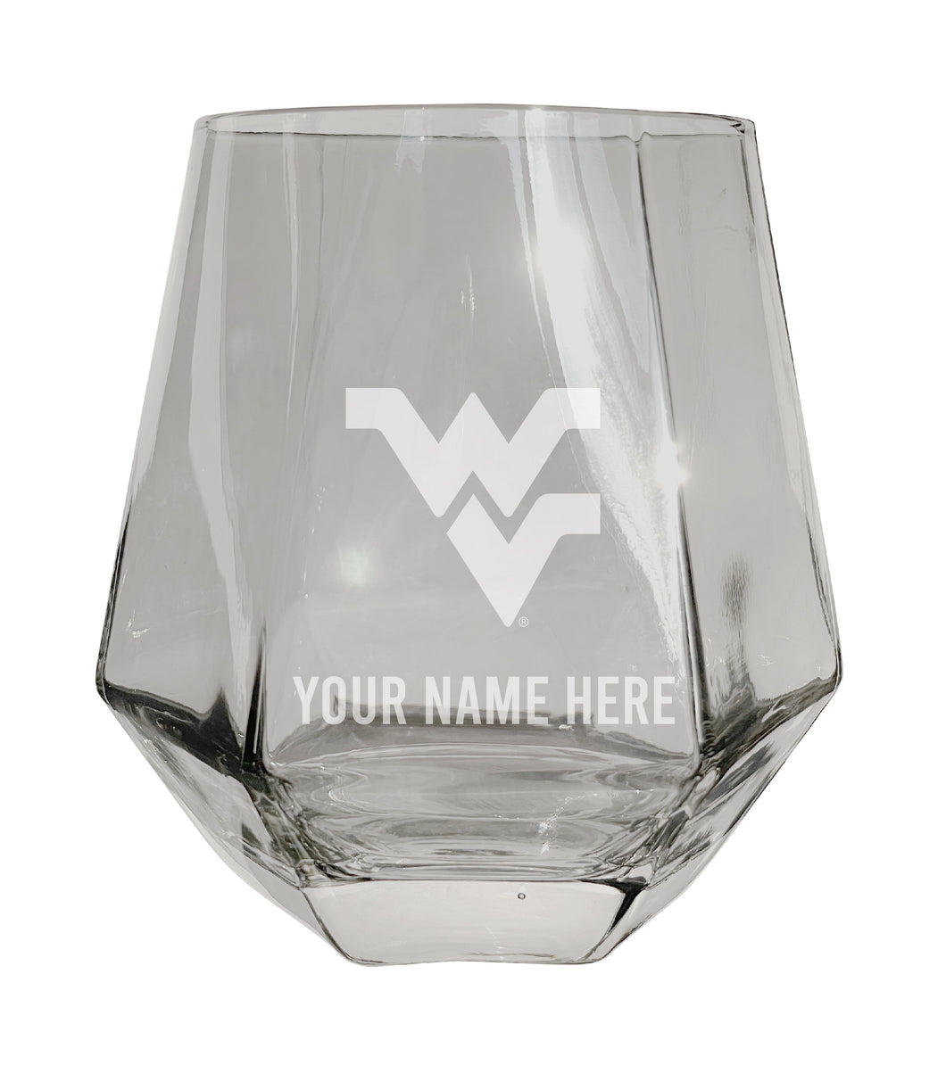 West Virginia Mountaineers Customizable Stemless Diamond Wine Glass Engraved 10 oz Officially Licensed Collegiate Product Single Unit