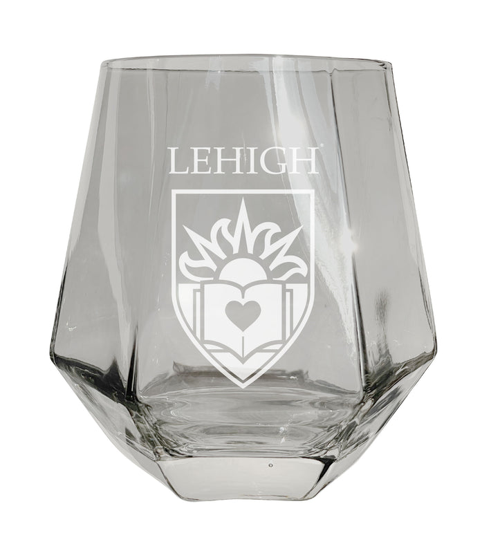 Lehigh University Mountain Hawks Etched Diamond Cut Stemless 10 ounce Wine Glass