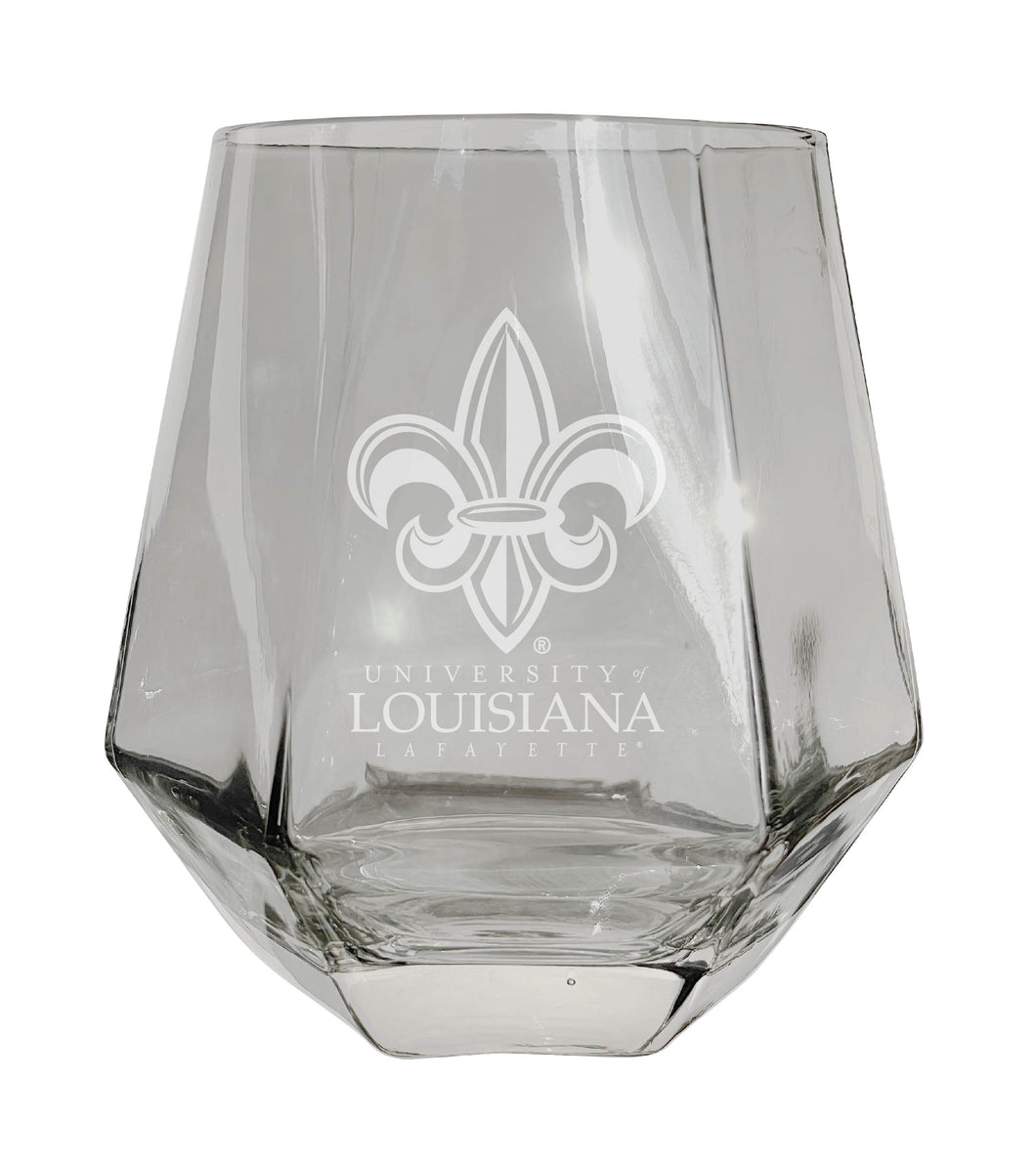 Louisiana at Lafayette Etched Diamond Cut Stemless 10 ounce Wine Glass