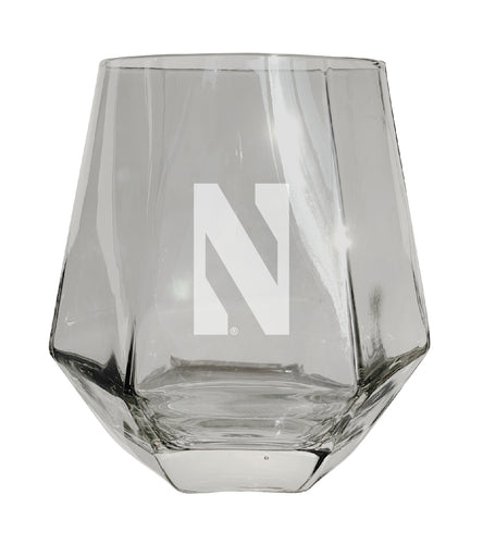 Northwestern University Wildcats Tigers Etched Diamond Cut 10 oz Stemless Wine Glass - NCAA Licensed