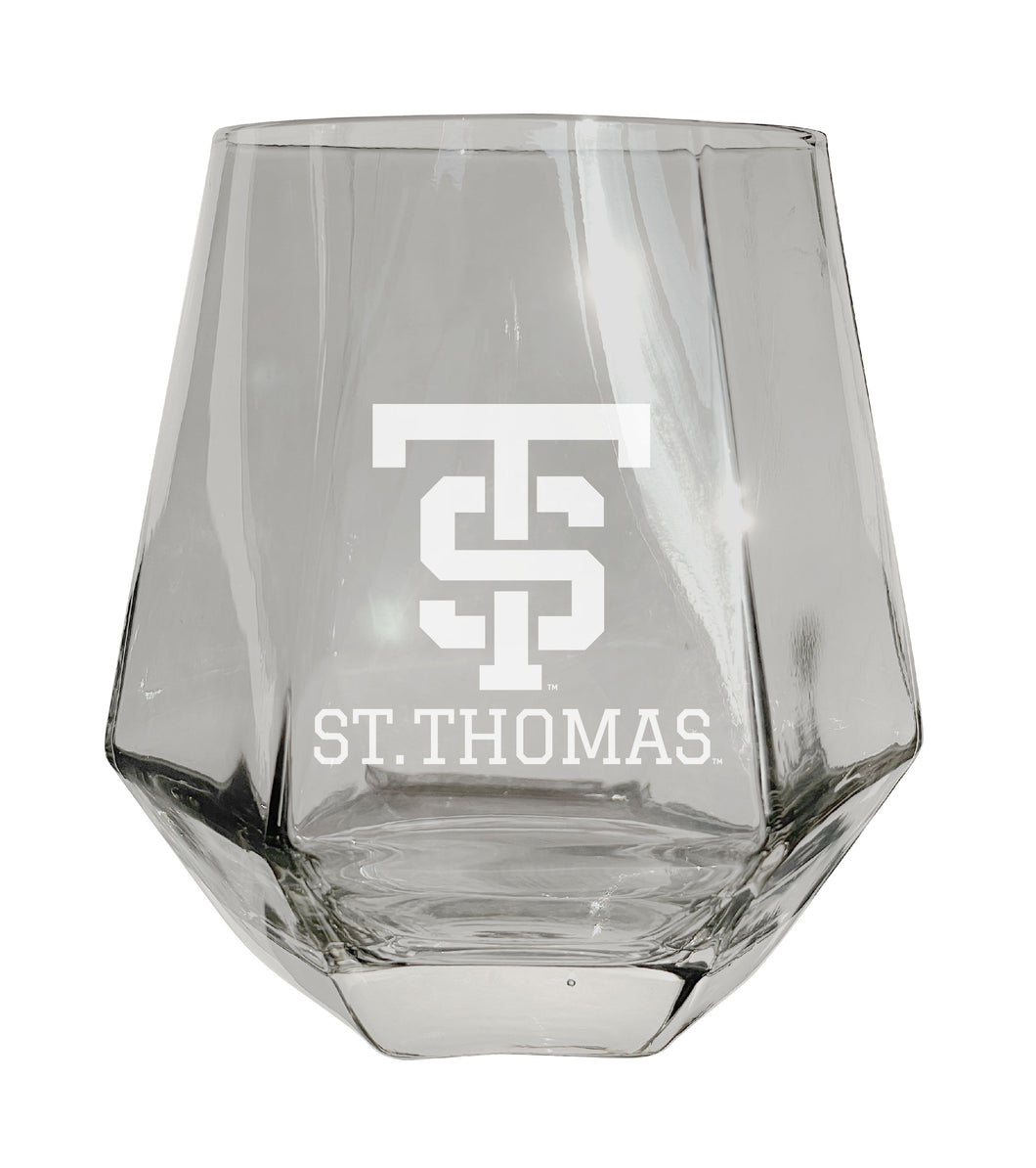 University of St. Thomas Etched Diamond Cut Stemless 10 ounce Wine Glass