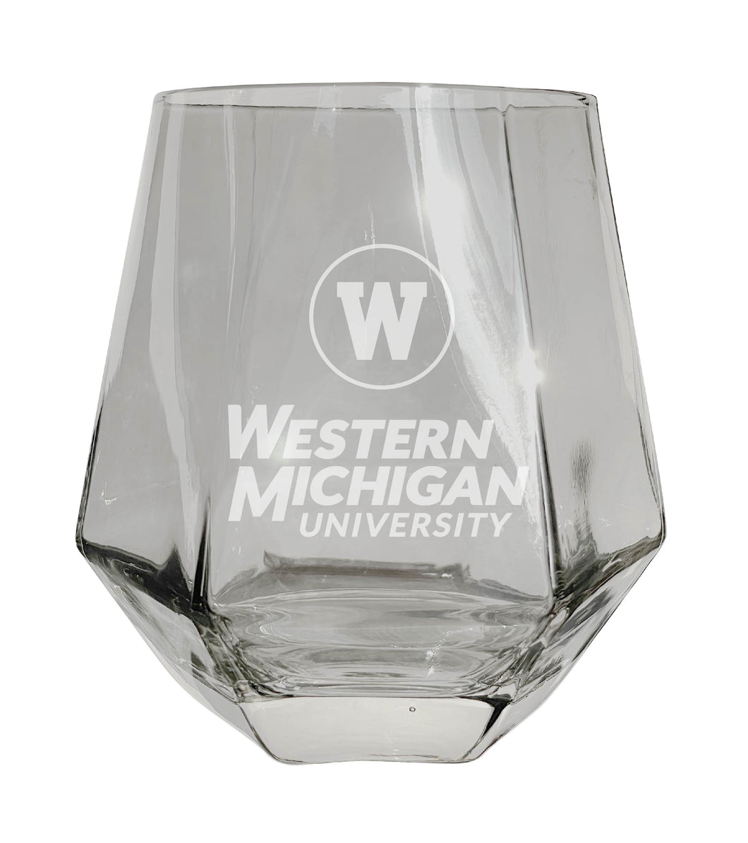 Western Michigan University Etched Diamond Cut Stemless 10 ounce Wine Glass