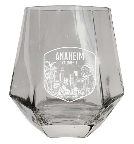 Anaheim California Souvenir Stemless Diamond Wine Glass Engraved 15 oz Clear 4-Pack