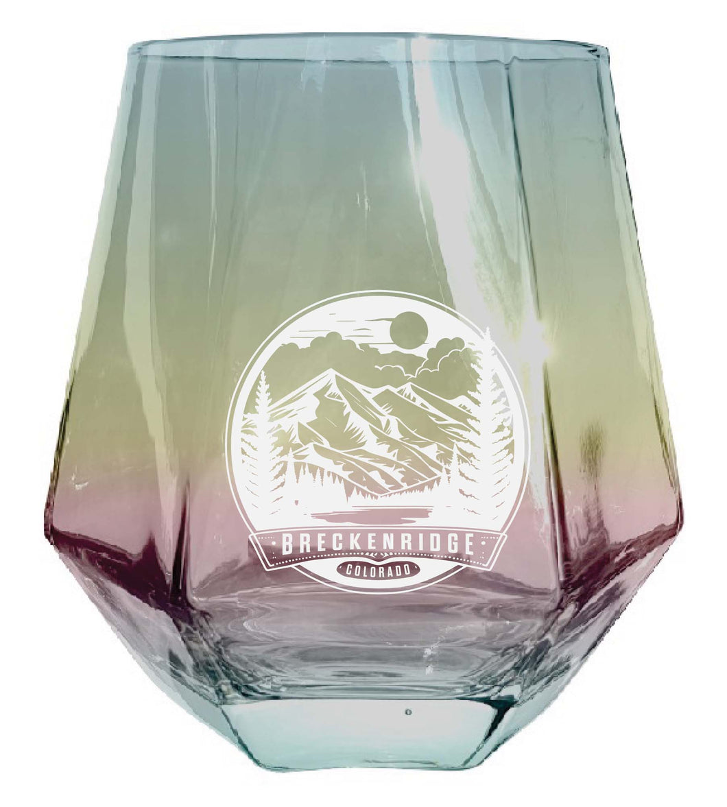 Brekenridge Colorado Souvenir Stemless Diamond Wine Glass Engraved 15 oz Iridescent Single Unit