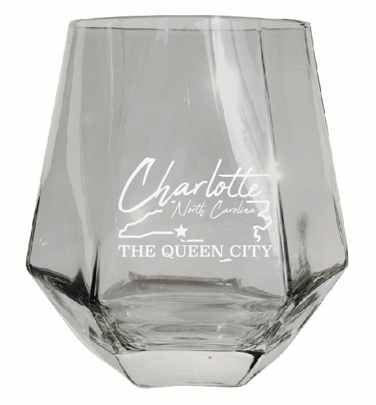 Charlotte North Carolina Souvenir Stemless Diamond Wine Glass Engraved 15 oz Clear Single Unit