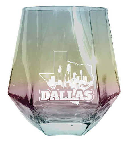 Dallas Texas Souvenir Stemless Diamond Wine Glass Engraved 15 oz Iridescent 2-Pack