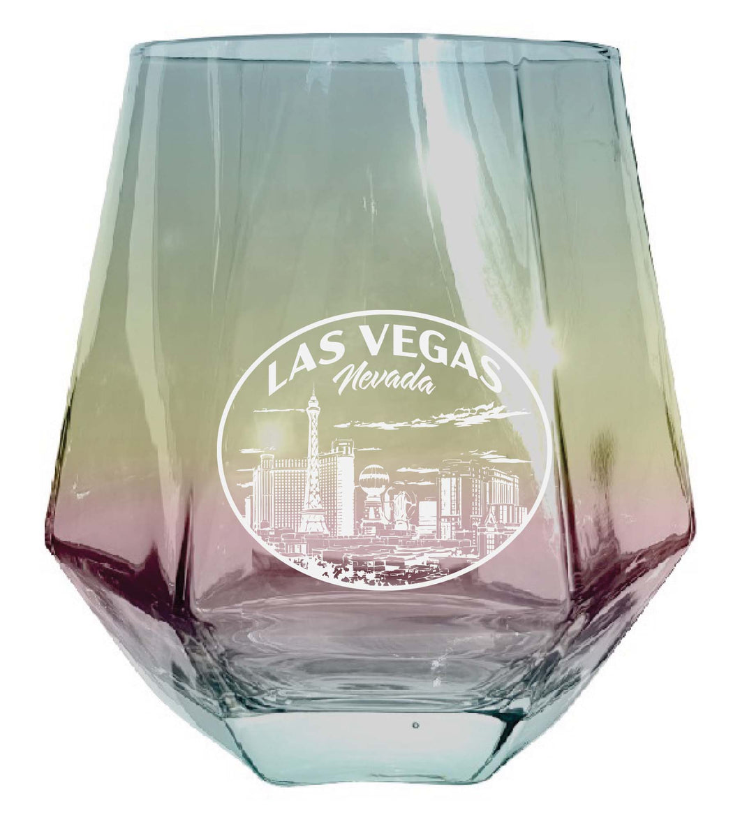 Las Vegas Nevada Souvenir Stemless Diamond Wine Glass Engraved 15 oz Iridescent 2-Pack
