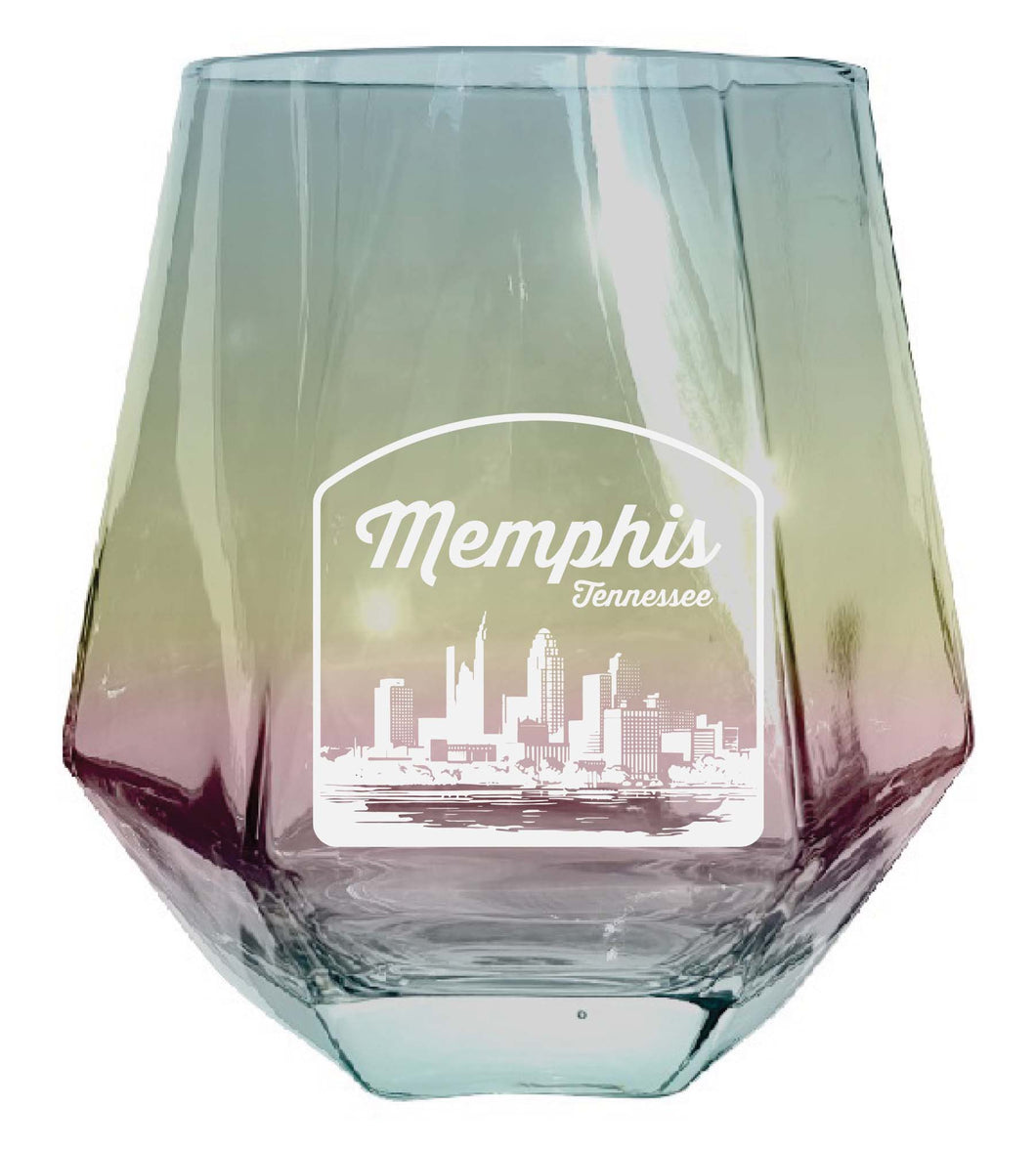 Memphis Tennessee Souvenir Stemless Diamond Wine Glass Engraved 15 oz Iridescent 2-Pack