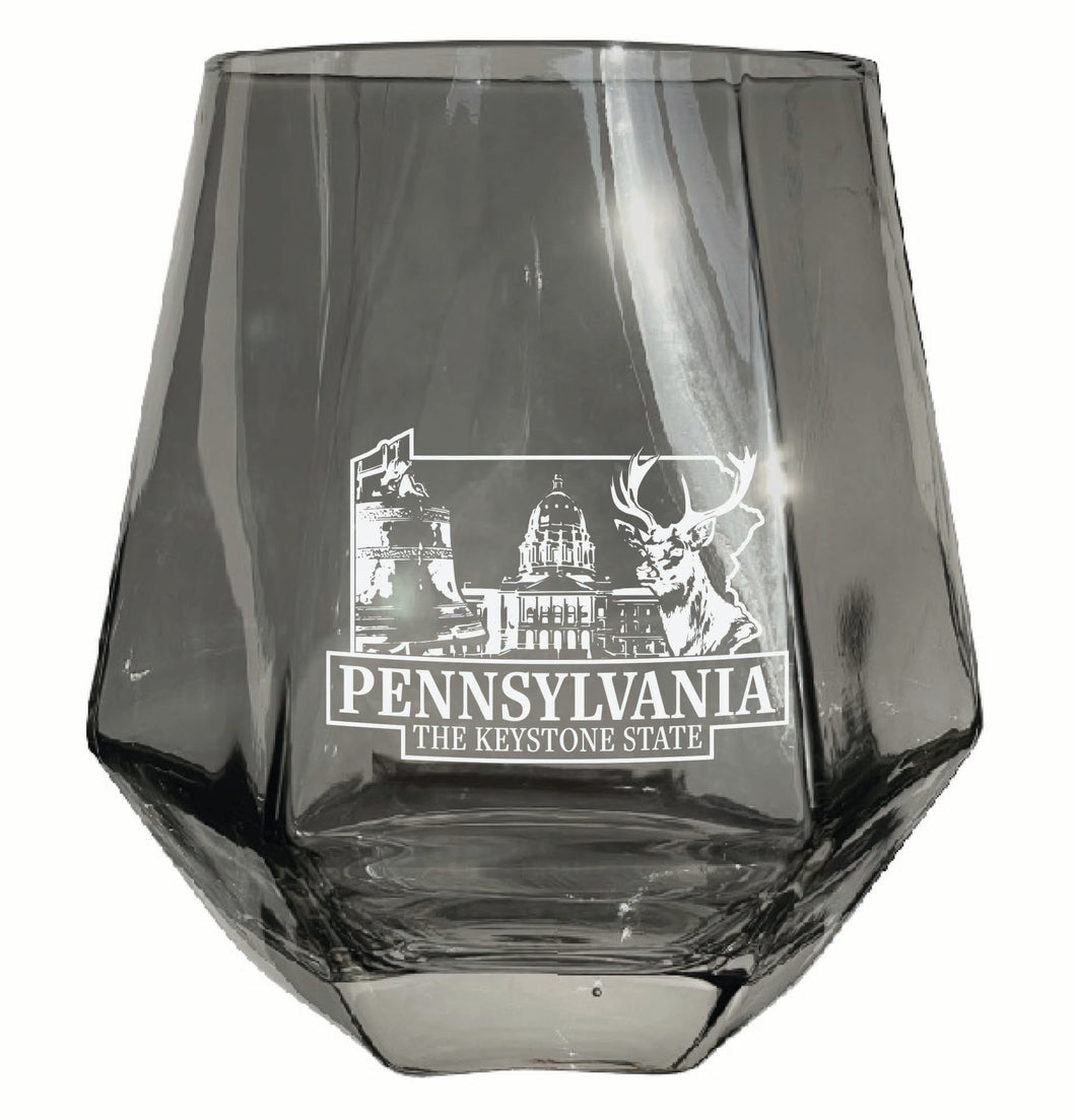 Pennsylvania Souvenir Stemless Diamond Wine Glass Engraved 15 oz Gray 4-Pack