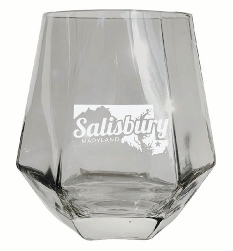 Salisbury Maryland Souvenir Stemless Diamond Wine Glass Engraved 15 oz Clear 2-Pack